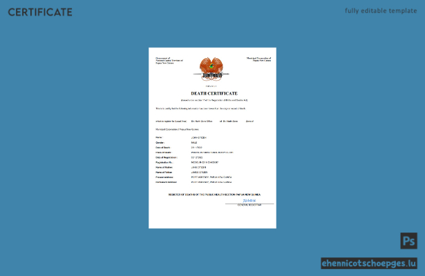 Papua-Neuguinea, Personenstandsurkunde, Sterbeurkunde (Word- und PDF-Beispiel)